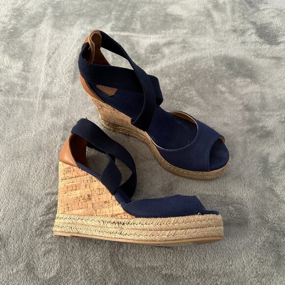 Tory Burch Natanya Wedge Espadrille Sandals Women's 11 Navy Shoes - Picture 1 of 8